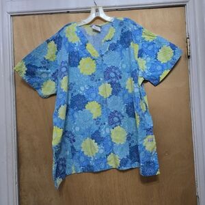 UA Scrubs Blue and Yellow Floral Top